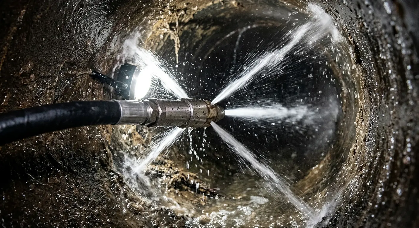 High-pressure hydro jetting nozzle cleaning sewer pipe for Sewer Line Relining in Webster